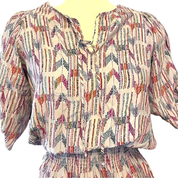 PARKER Silk Dress with Short Sleeves and Smocked Drop Waist - Picture 3 of 16